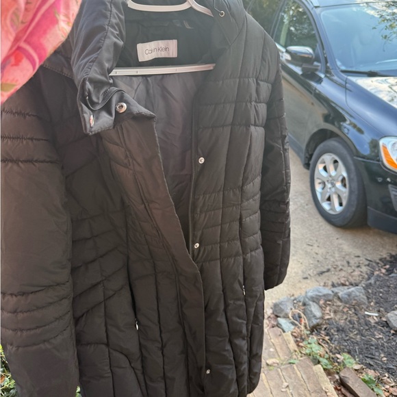 Calvin Klein Women's Long Black Puffer Coat Hooded with Feather Insulation - Picture 1 of 10